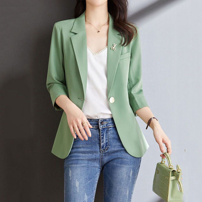 2023 Νέο γυναικείο σακάκι ζιβάγκο, καλοκαιρινό λεπτό, καθημερινό μωβ Μοβ κοστούμι με μανίκια τριών τετάρτων Γυναικείο μπλουζάκι μπλούζες