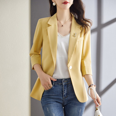 2023 Νέο γυναικείο σακάκι ζιβάγκο, καλοκαιρινό λεπτό, καθημερινό μωβ Μοβ κοστούμι με μανίκια τριών τετάρτων Γυναικείο μπλουζάκι μπλούζες