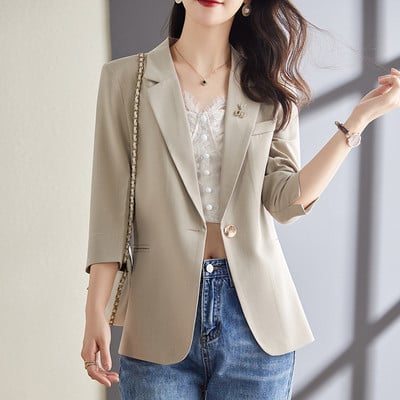 2023 Νέο γυναικείο σακάκι ζιβάγκο, καλοκαιρινό λεπτό, καθημερινό μωβ Μοβ κοστούμι με μανίκια τριών τετάρτων Γυναικείο μπλουζάκι μπλούζες