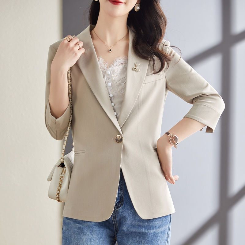 2023 Νέο γυναικείο σακάκι ζιβάγκο, καλοκαιρινό λεπτό, καθημερινό μωβ Μοβ κοστούμι με μανίκια τριών τετάρτων Γυναικείο μπλουζάκι μπλούζες