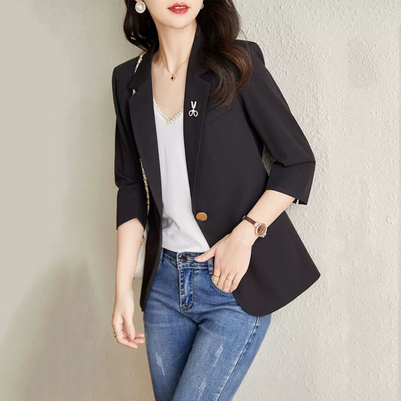 2023 Νέο γυναικείο σακάκι ζιβάγκο, καλοκαιρινό λεπτό, καθημερινό μωβ Μοβ κοστούμι με μανίκια τριών τετάρτων Γυναικείο μπλουζάκι μπλούζες
