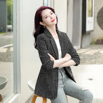 2023 Νέο κορεατικό καρό τουίντ Γυναικεία σακάκια με μακρυμάνικο Κομψό Γυναικείο Γυναικείο κοστούμι Γυναικείας Γυναικείας φόρμας Υπερβαίνοντας τα Γυναικεία Casual Slim Lady Blazers