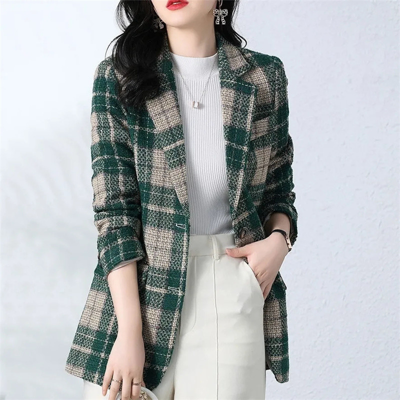 Γυναικείο σακάκι 2023 Νέα μόδα μακρυμάνικο μάλλινο δικτυωτό σακάκι σακάκια παλτό Γυναικεία λεπτή μπλούζα γραφείου Γυναικεία μπουφάν