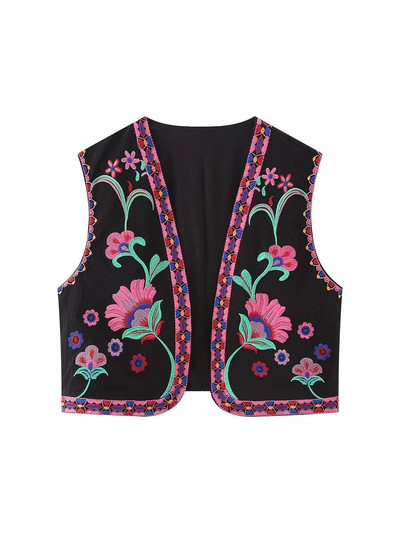 KLKXMYT TRAF Γυναικεία Vintage Floral Κέντημα Κοντό γιλέκο Γυναικεία γιλέκα εθνικού στυλ για γυναίκες Casual μπλουζάκια με παλτό