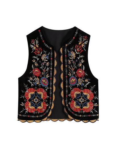 KLKXMYT TRAF Γυναικεία Vintage Floral Κέντημα Κοντό γιλέκο Γυναικεία γιλέκα εθνικού στυλ για γυναίκες Casual μπλουζάκια με παλτό