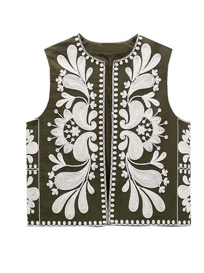 KLKXMYT TRAF Γυναικεία Vintage Floral Κέντημα Κοντό γιλέκο Γυναικεία γιλέκα εθνικού στυλ για γυναίκες Casual μπλουζάκια με παλτό