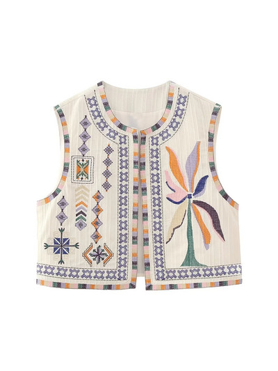 KLKXMYT TRAF Γυναικεία Vintage Floral Κέντημα Κοντό γιλέκο Γυναικεία γιλέκα εθνικού στυλ για γυναίκες Casual μπλουζάκια με παλτό