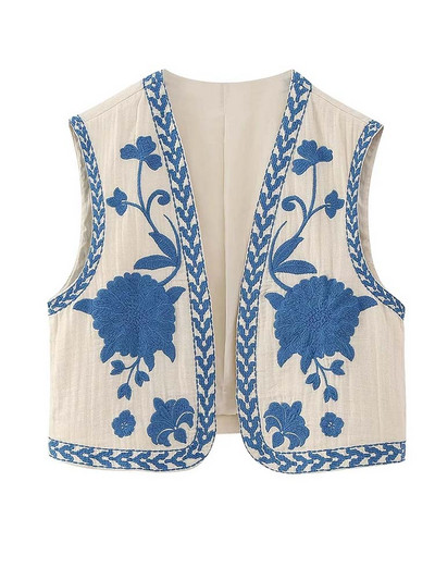 KLKXMYT TRAF Γυναικεία Vintage Floral Κέντημα Κοντό γιλέκο Γυναικεία γιλέκα εθνικού στυλ για γυναίκες Casual μπλουζάκια με παλτό