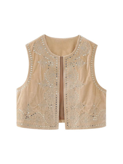 KLKXMYT TRAF Γυναικεία Vintage Floral Κέντημα Κοντό γιλέκο Γυναικεία γιλέκα εθνικού στυλ για γυναίκες Casual μπλουζάκια με παλτό