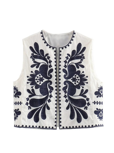 KLKXMYT TRAF Γυναικεία Vintage Floral Κέντημα Κοντό γιλέκο Γυναικεία γιλέκα εθνικού στυλ για γυναίκες Casual μπλουζάκια με παλτό