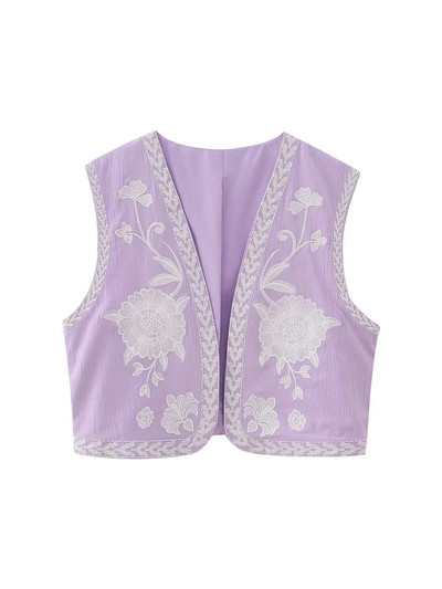 KLKXMYT TRAF Γυναικεία Vintage Floral Κέντημα Κοντό γιλέκο Γυναικεία γιλέκα εθνικού στυλ για γυναίκες Casual μπλουζάκια με παλτό