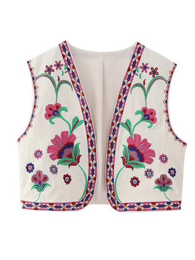 KLKXMYT TRAF Γυναικεία Vintage Floral Κέντημα Κοντό γιλέκο Γυναικεία γιλέκα εθνικού στυλ για γυναίκες Casual μπλουζάκια με παλτό