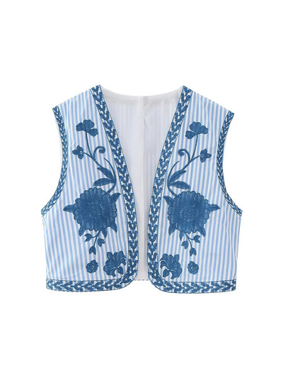 KLKXMYT TRAF Γυναικεία Vintage Floral Κέντημα Κοντό γιλέκο Γυναικεία γιλέκα εθνικού στυλ για γυναίκες Casual μπλουζάκια με παλτό