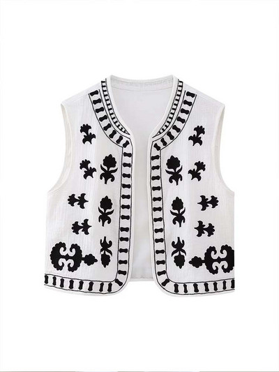 KLKXMYT TRAF Γυναικεία Vintage Floral Κέντημα Κοντό γιλέκο Γυναικεία γιλέκα εθνικού στυλ για γυναίκες Casual μπλουζάκια με παλτό