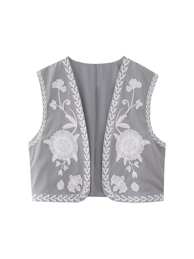KLKXMYT TRAF Γυναικεία Vintage Floral Κέντημα Κοντό γιλέκο Γυναικεία γιλέκα εθνικού στυλ για γυναίκες Casual μπλουζάκια με παλτό