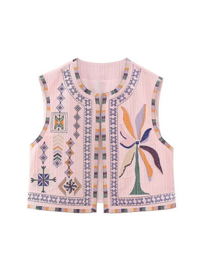 KLKXMYT TRAF Γυναικεία Vintage Floral Κέντημα Κοντό γιλέκο Γυναικεία γιλέκα εθνικού στυλ για γυναίκες Casual μπλουζάκια με παλτό