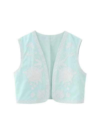KLKXMYT TRAF Γυναικεία Vintage Floral Κέντημα Κοντό γιλέκο Γυναικεία γιλέκα εθνικού στυλ για γυναίκες Casual μπλουζάκια με παλτό