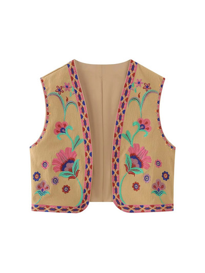 KLKXMYT TRAF Γυναικεία Vintage Floral Κέντημα Κοντό γιλέκο Γυναικεία γιλέκα εθνικού στυλ για γυναίκες Casual μπλουζάκια με παλτό