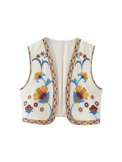 KLKXMYT TRAF Γυναικεία Vintage Floral Κέντημα Κοντό γιλέκο Γυναικεία γιλέκα εθνικού στυλ για γυναίκες Casual μπλουζάκια με παλτό