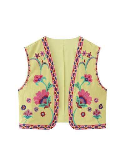 KLKXMYT TRAF Γυναικεία Vintage Floral Κέντημα Κοντό γιλέκο Γυναικεία γιλέκα εθνικού στυλ για γυναίκες Casual μπλουζάκια με παλτό