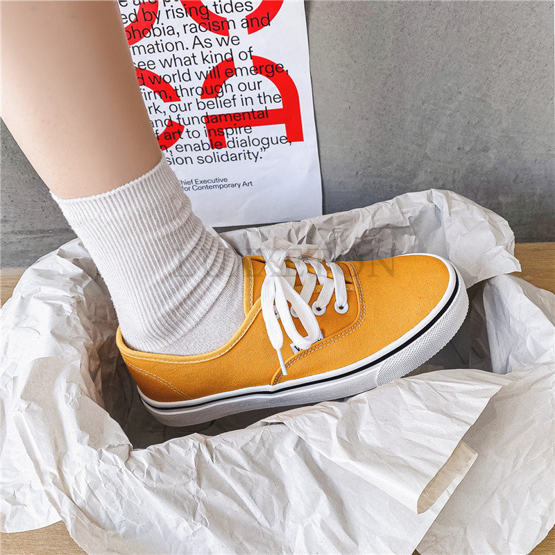 Γυναικεία πάνινα πάνινα γυναικεία μονόχρωμα παπούτσια για εξωτερικούς χώρους μονόχρωμα ρηχά παπούτσια τένις Γυναικεία streetwear Lace Up Vulcanize παπούτσια