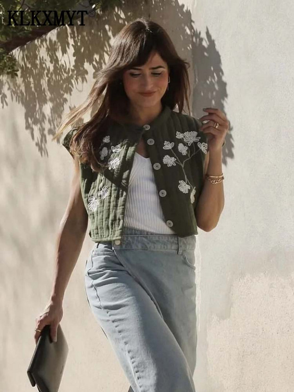 TRAF 2023 Κεντημένα Γιλέκα Γυναικεία Νέα Μόδα Αμάνικα Μπουφάν Γυναικείο Γιλέκο Φαρδιά Καλοκαιρινό Βαμβακερό y2k Μπλούζες Street Waiscoat