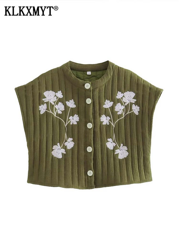 TRAF 2023 Κεντημένα Γιλέκα Γυναικεία Νέα Μόδα Αμάνικα Μπουφάν Γυναικείο Γιλέκο Φαρδιά Καλοκαιρινό Βαμβακερό y2k Μπλούζες Street Waiscoat