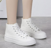 Γυναικεία λευκά ψηλά πάνινα παπούτσια καμβά παπούτσια Αθλητικά επίπεδη πλατφόρμα Λαστιχένια σόλα Casual Korean Vulcanize Spring