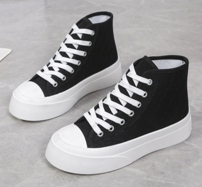 Γυναικεία λευκά ψηλά πάνινα παπούτσια καμβά παπούτσια Αθλητικά επίπεδη πλατφόρμα Λαστιχένια σόλα Casual Korean Vulcanize Spring