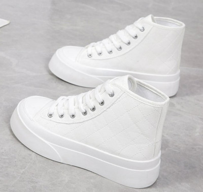 Γυναικεία λευκά ψηλά πάνινα παπούτσια καμβά παπούτσια Αθλητικά επίπεδη πλατφόρμα Λαστιχένια σόλα Casual Korean Vulcanize Spring