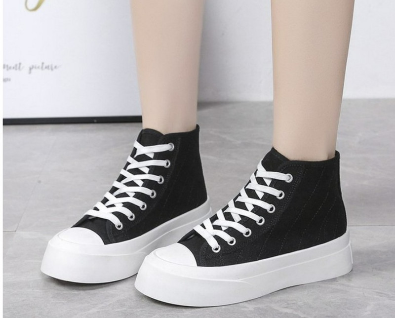 Γυναικεία λευκά ψηλά πάνινα παπούτσια καμβά παπούτσια Αθλητικά επίπεδη πλατφόρμα Λαστιχένια σόλα Casual Korean Vulcanize Spring