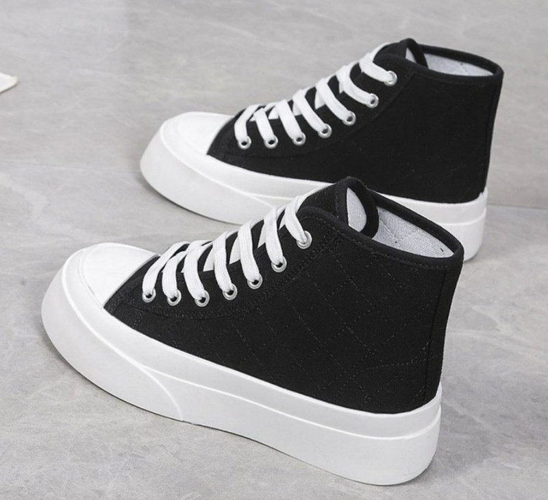 Γυναικεία λευκά ψηλά πάνινα παπούτσια καμβά παπούτσια Αθλητικά επίπεδη πλατφόρμα Λαστιχένια σόλα Casual Korean Vulcanize Spring