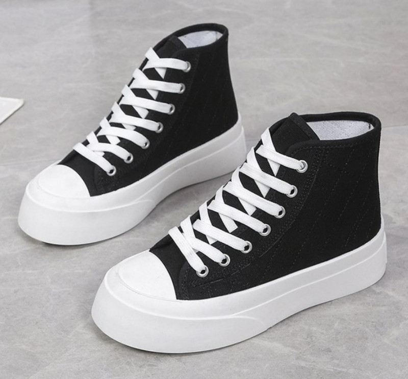 Γυναικεία λευκά ψηλά πάνινα παπούτσια καμβά παπούτσια Αθλητικά επίπεδη πλατφόρμα Λαστιχένια σόλα Casual Korean Vulcanize Spring