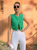 KLKXMYT TRAF Γυναικείο γιλέκο παλτό 2023 Νέα μόδα με διαμάντια κουμπιά Αμάνικα γιλέκα Τσέπες με τσέπες Γυναικείο γιλέκο Κομψές μπλούζες