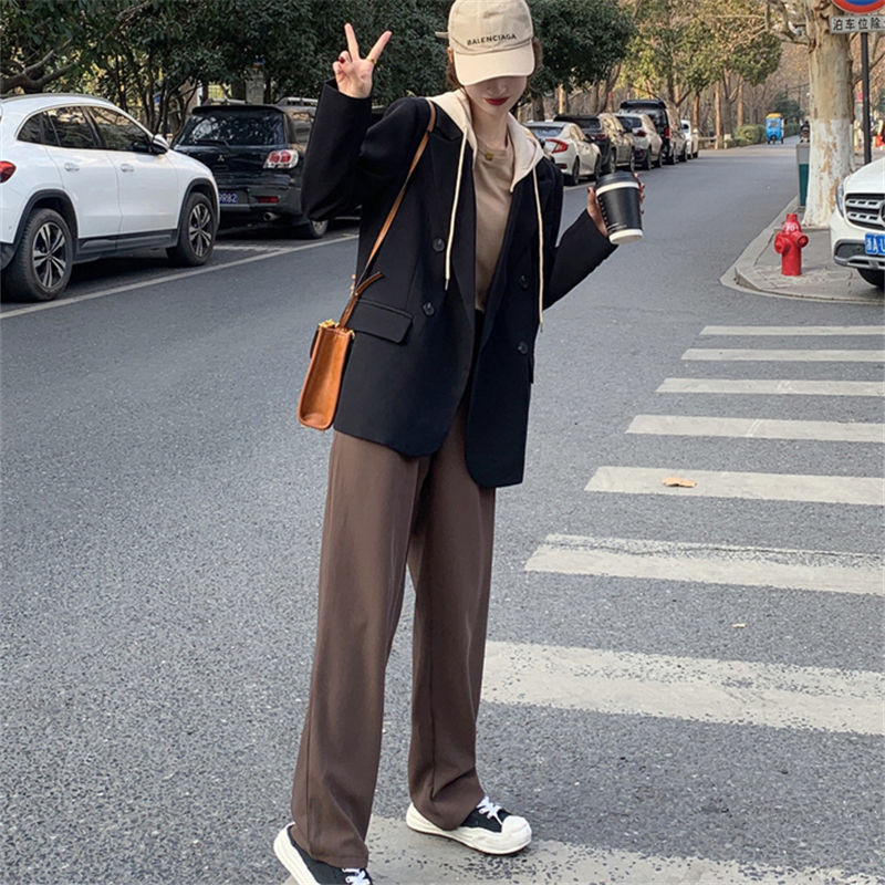 Ψεύτικο κοστούμι δύο κομματιών με κουκούλα Γυναικείο παλτό 2022 Νέο φθινοπωρινό κορεατικό φαρδύ μακρυμάνικο Casual Wild Office Blazer Μπουφάν γυναικείο outwear