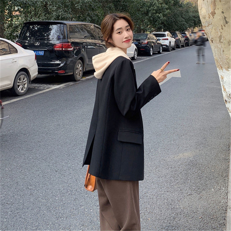 Ψεύτικο κοστούμι δύο κομματιών με κουκούλα Γυναικείο παλτό 2022 Νέο φθινοπωρινό κορεατικό φαρδύ μακρυμάνικο Casual Wild Office Blazer Μπουφάν γυναικείο outwear