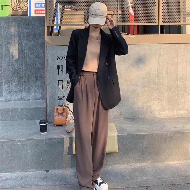 Ψεύτικο κοστούμι δύο κομματιών με κουκούλα Γυναικείο παλτό 2022 Νέο φθινοπωρινό κορεατικό φαρδύ μακρυμάνικο Casual Wild Office Blazer Μπουφάν γυναικείο outwear