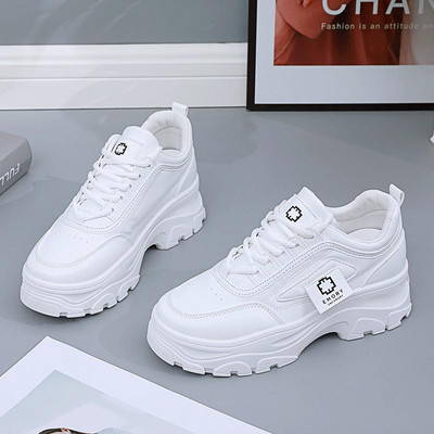 Ανοιξιάτικα δερμάτινα ροζ πάνινα παπούτσια με χοντρή σόλα Γυναικεία αθλητικά παπούτσια για γυναίκες με κορδόνια για περπάτημα σε εξωτερικούς χώρους