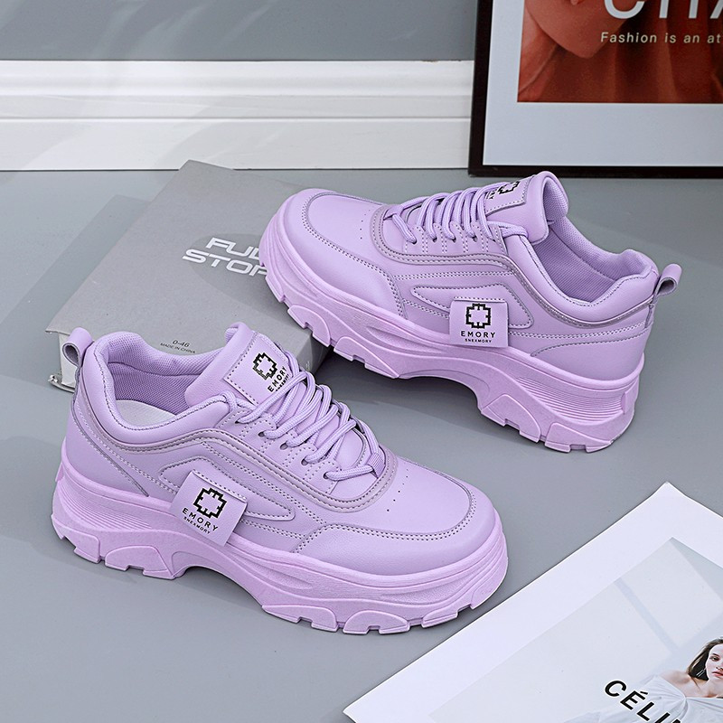 Ανοιξιάτικα δερμάτινα ροζ πάνινα παπούτσια με χοντρή σόλα Γυναικεία αθλητικά παπούτσια για γυναίκες με κορδόνια για περπάτημα σε εξωτερικούς χώρους