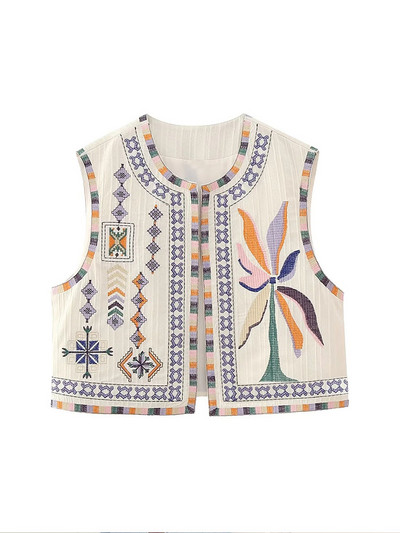 TRAF Vintage φλοράλ κέντημα γιλέκο Γυναικεία μπουφάν 2023 Καλοκαίρι Γυναικεία γιλέκα εθνικού στυλ για γυναίκες Χαλαρά μπλουζάκια με γιλέκο