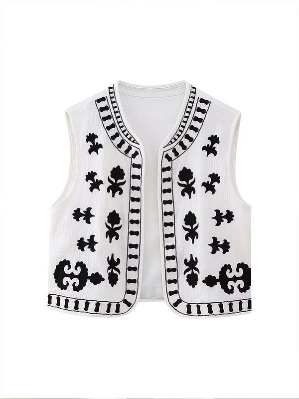 TRAF Vintage φλοράλ κέντημα γιλέκο Γυναικεία μπουφάν 2023 Καλοκαίρι Γυναικεία γιλέκα εθνικού στυλ για γυναίκες Χαλαρά μπλουζάκια με γιλέκο