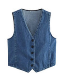 Γυναικεία τζιν γιλέκα TRAF Μόδα μπλούζες με τζιν μπροστινό κουμπί Vintage αμάνικα streetwear casual γυναικεία κομψά γιλέκα