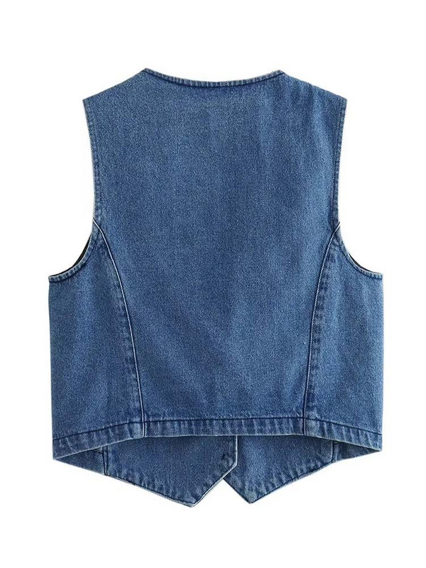 Γυναικεία τζιν γιλέκα TRAF Μόδα μπλούζες με τζιν μπροστινό κουμπί Vintage αμάνικα streetwear casual γυναικεία κομψά γιλέκα