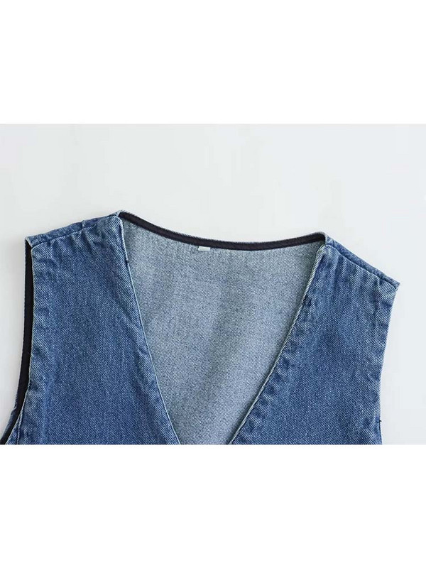 Γυναικεία τζιν γιλέκα TRAF Μόδα μπλούζες με τζιν μπροστινό κουμπί Vintage αμάνικα streetwear casual γυναικεία κομψά γιλέκα