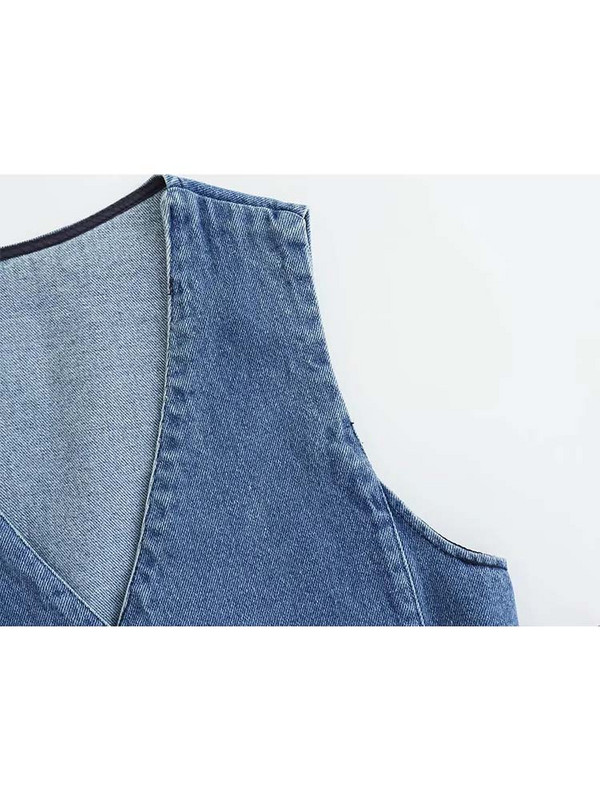 Γυναικεία τζιν γιλέκα TRAF Μόδα μπλούζες με τζιν μπροστινό κουμπί Vintage αμάνικα streetwear casual γυναικεία κομψά γιλέκα