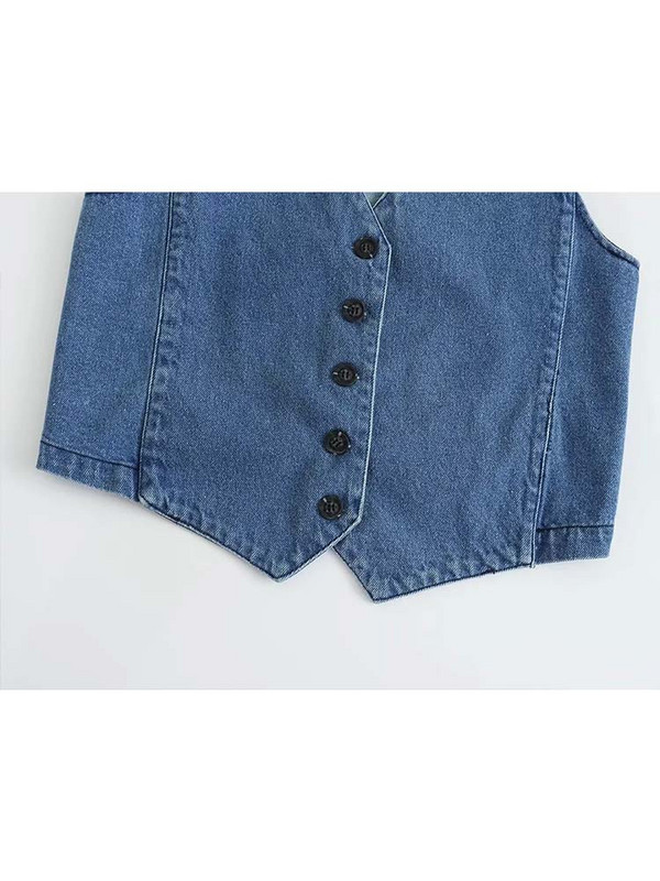 Γυναικεία τζιν γιλέκα TRAF Μόδα μπλούζες με τζιν μπροστινό κουμπί Vintage αμάνικα streetwear casual γυναικεία κομψά γιλέκα