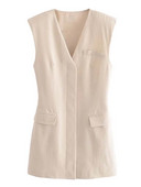 TRAF Γυναικεία Μακριά Γιλέκα Μόδα Ανοιγόμενη Πίσω Σχέδιο Γιλέκο Παλτό Vintage Αμάνικο Flap Τσέπες Γραφείο Γυναικείο Κομψό μπλουζάκι με γιλέκο