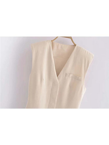 TRAF Γυναικεία Μακριά Γιλέκα Μόδα Ανοιγόμενη Πίσω Σχέδιο Γιλέκο Παλτό Vintage Αμάνικο Flap Τσέπες Γραφείο Γυναικείο Κομψό μπλουζάκι με γιλέκο