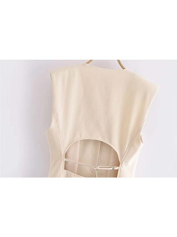 TRAF Γυναικεία Μακριά Γιλέκα Μόδα Ανοιγόμενη Πίσω Σχέδιο Γιλέκο Παλτό Vintage Αμάνικο Flap Τσέπες Γραφείο Γυναικείο Κομψό μπλουζάκι με γιλέκο