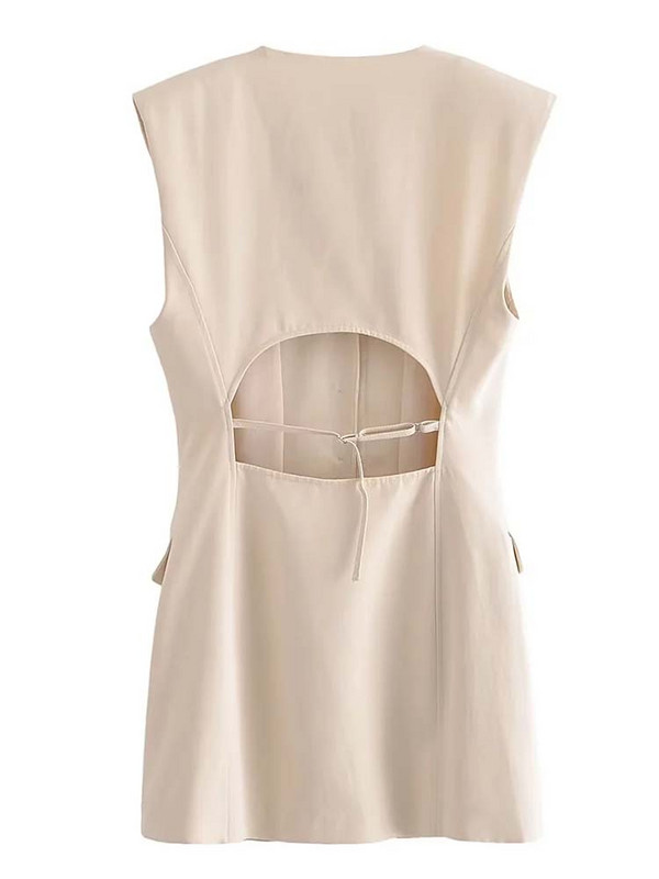 TRAF Γυναικεία Μακριά Γιλέκα Μόδα Ανοιγόμενη Πίσω Σχέδιο Γιλέκο Παλτό Vintage Αμάνικο Flap Τσέπες Γραφείο Γυναικείο Κομψό μπλουζάκι με γιλέκο